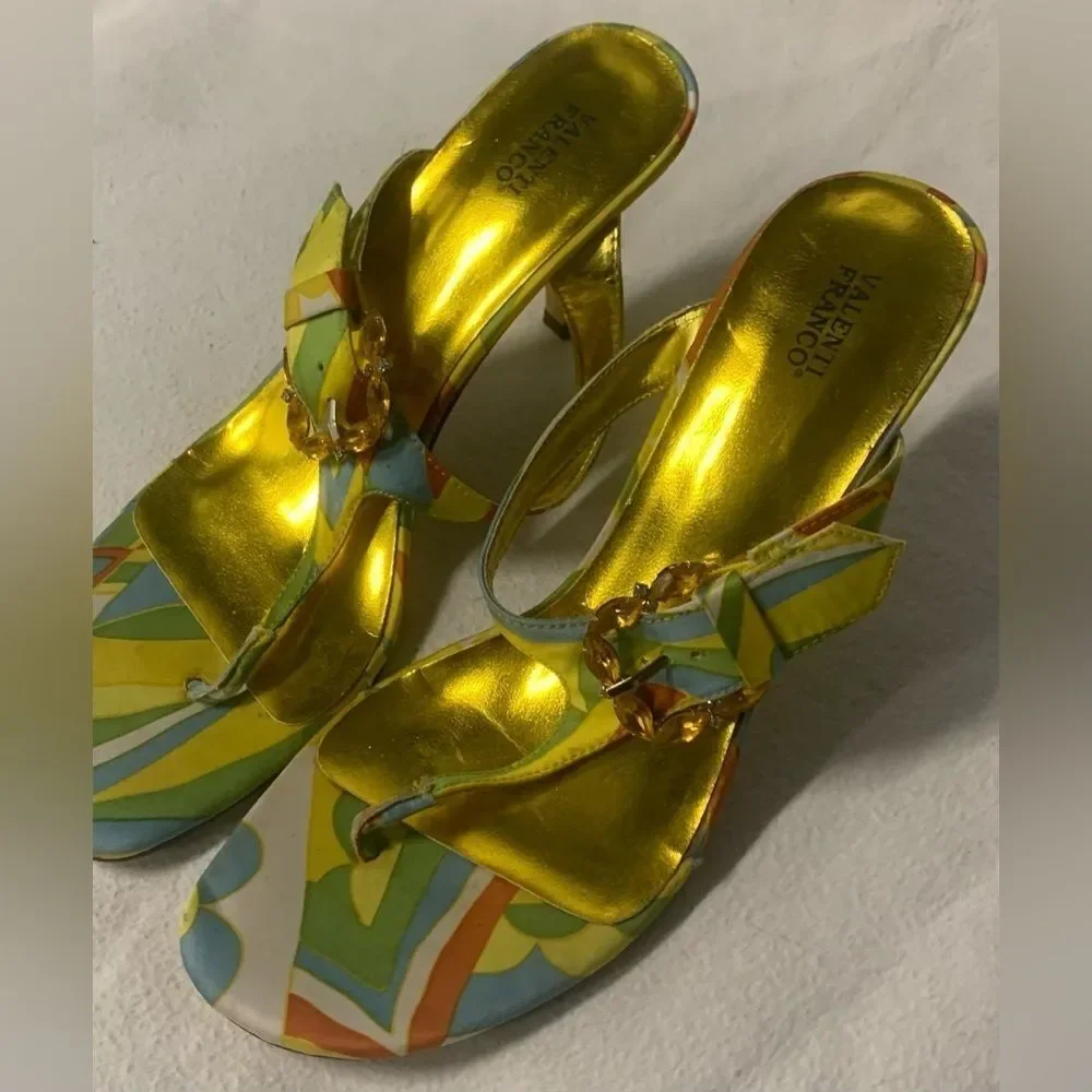 Valenti Franco Womens Nelly Jeweled Open Toe Multicolor Strappy Sandals Sz 8.5 M